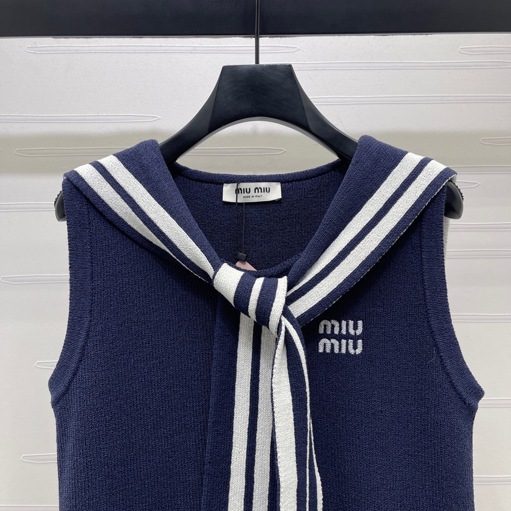Miu Miu Blue Tank Top with White Scarf Accent - Picture 2 of 6